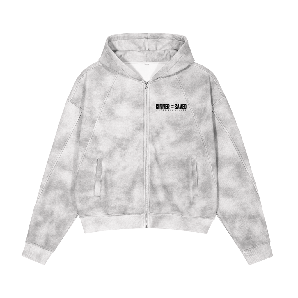 SINNER=SAVED™ - Dirty Washed Zip-Up Fleece Hoodie